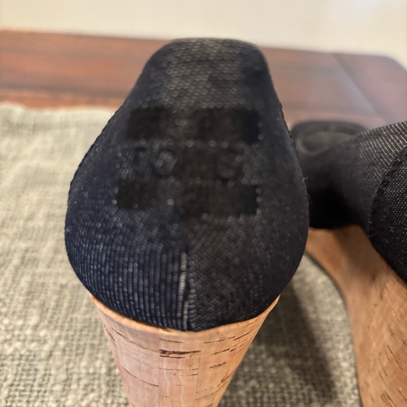 Toms Black Denim Stella Peep-Toe Cork Wedge Heels - Picture 6 of 13